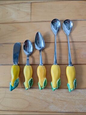 Vtg Shafford Ceramic Handle Utensils